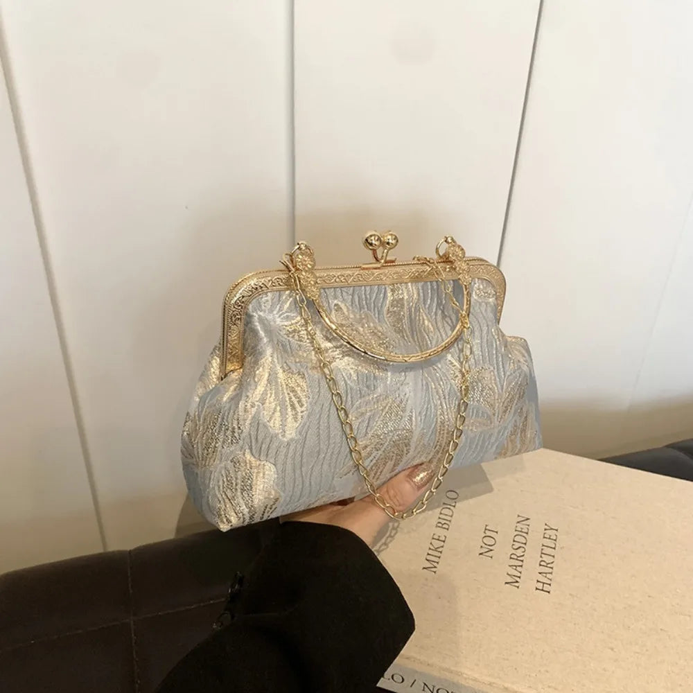 Fashion Silk Chinese Style Handbag | Retro Embroidery Shell Bag | Elegant Minaudière Shoulder & Crossbody Bag | Traditional Artisan Single-Strap Ladies' Purse Luxegan