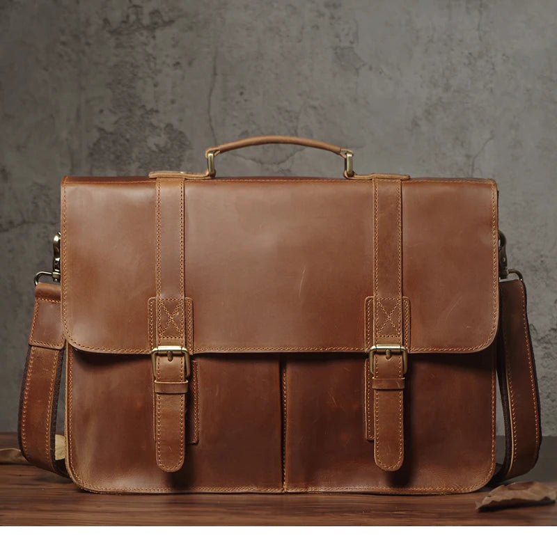Men’s Executive Genuine Leather Briefcase | Sophisticated "Top Cowhide" Silhouette | Vintage Business Handbag & Laptop Messenger Bag | "Dignified" High-Performance Professional Essential for Radiant Versatile Styling Luxegan