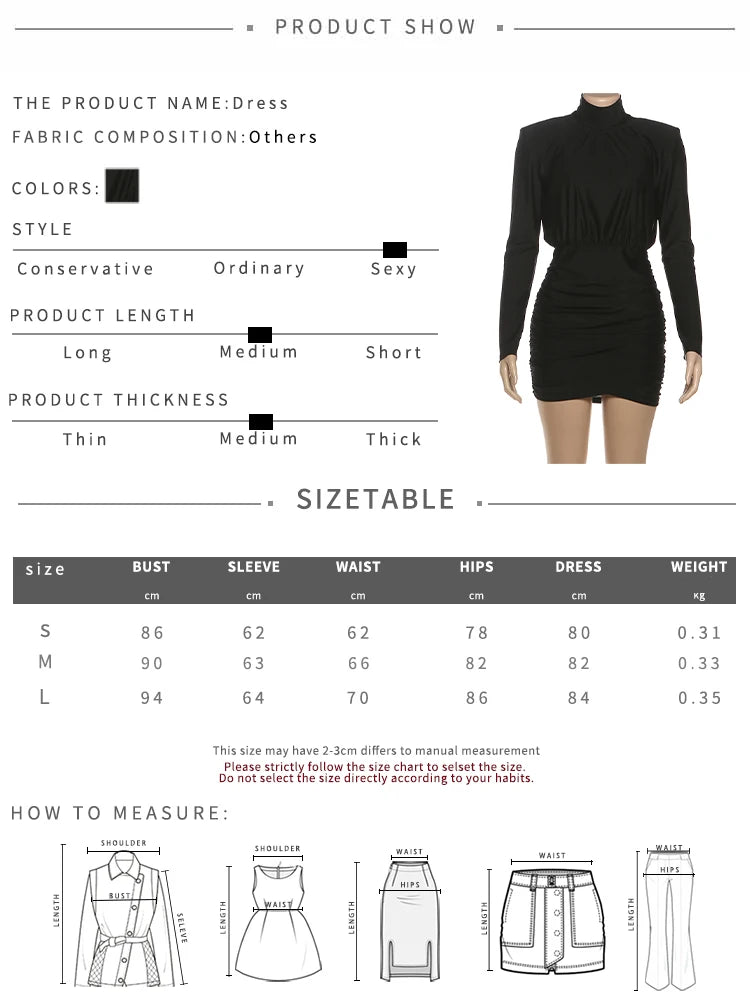 Turtleneck Ruched Mini Bodycon Dress Luxegan
