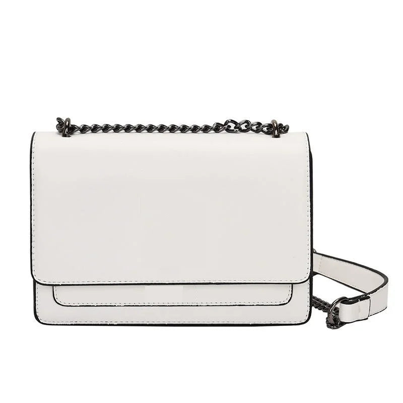 Urban Minimalist Chain Handbag | Sophisticated "Small Square" Silhouette | Elegant Snap-Secure Flap Crossbody | "Dignified" High-Performance Vegan Leather Accessory for Radiant Versatile Styling Luxegan