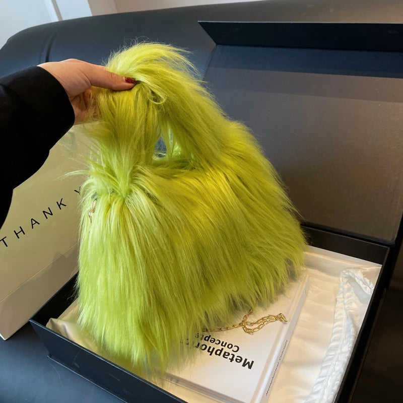 Soft Plush Faux Fur Handbag | Winter Chain Crossbody & Clutch Luxegan
