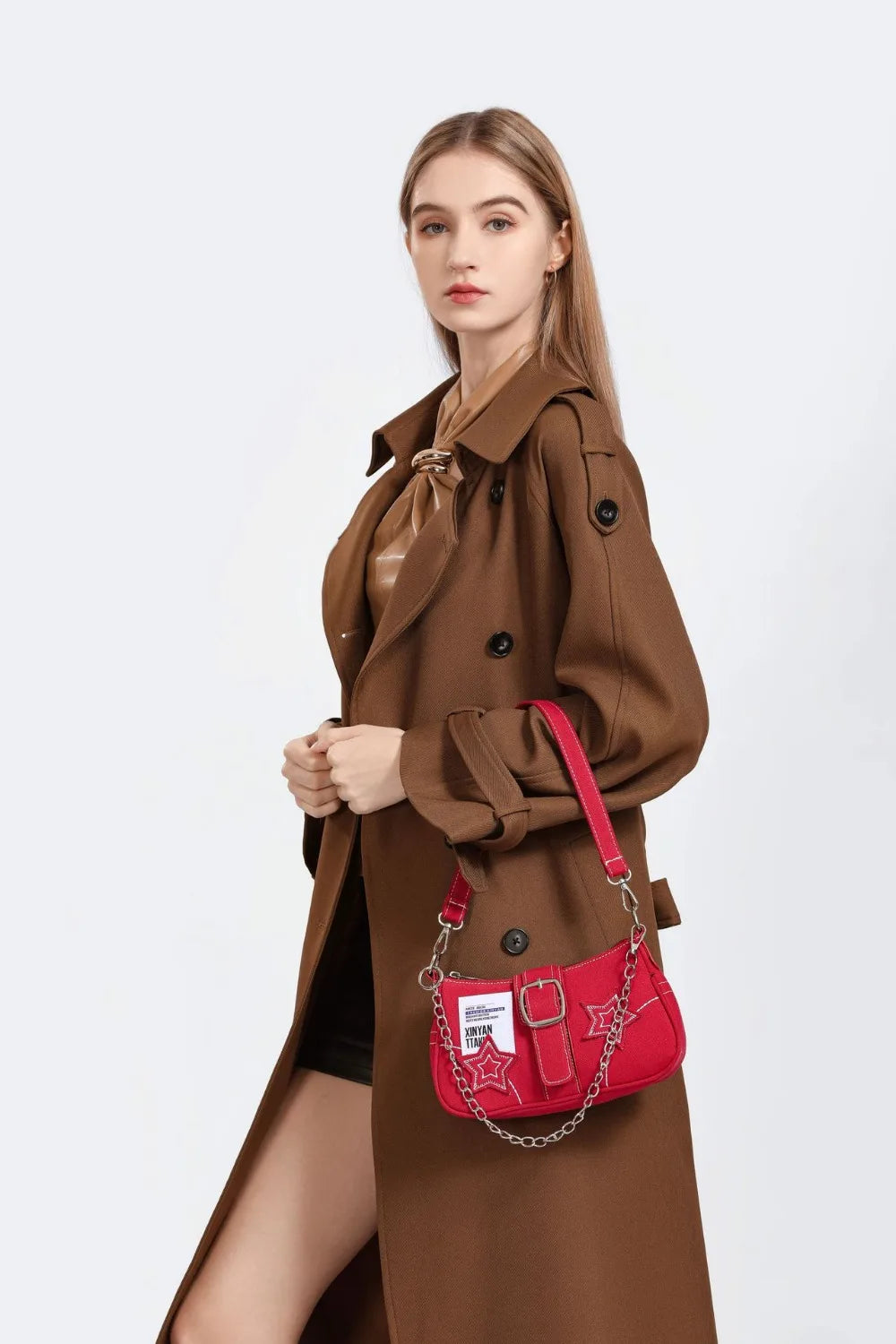 Y2K Fashion Women's Underarm Bag | Cool Girls Stars Pattern Canvas Handbag | Trendy Small Shoulder Bag with Chain Detail | Fashionable Party Tote & Star Print Purse Luxegan