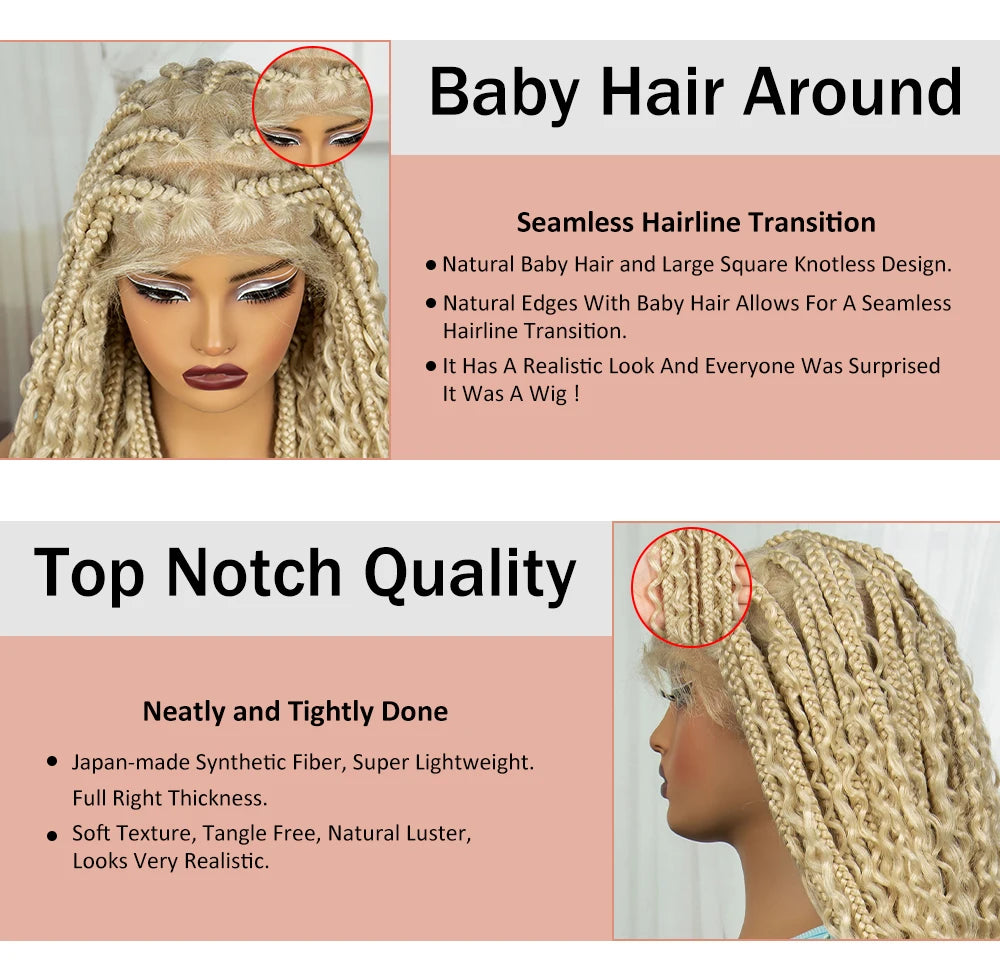 36 Inch Boho Knotless Box Braid Wig | Full Lace | Curly Ends