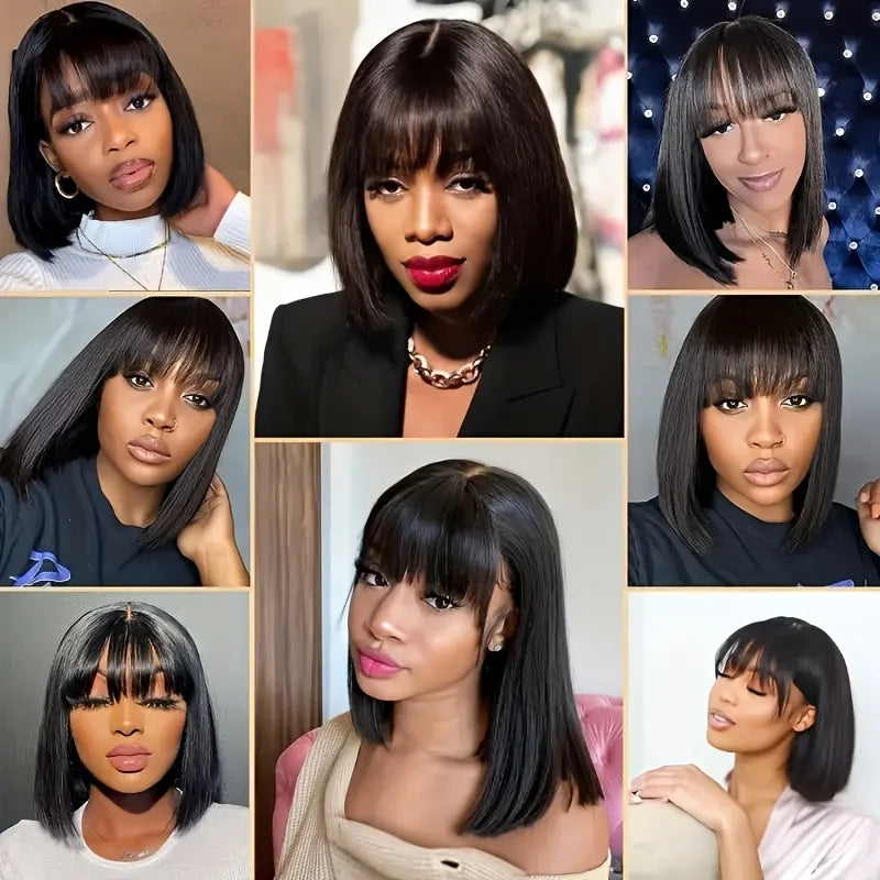 Wear And Go Glueless Short Bob Wig with bangs | Black