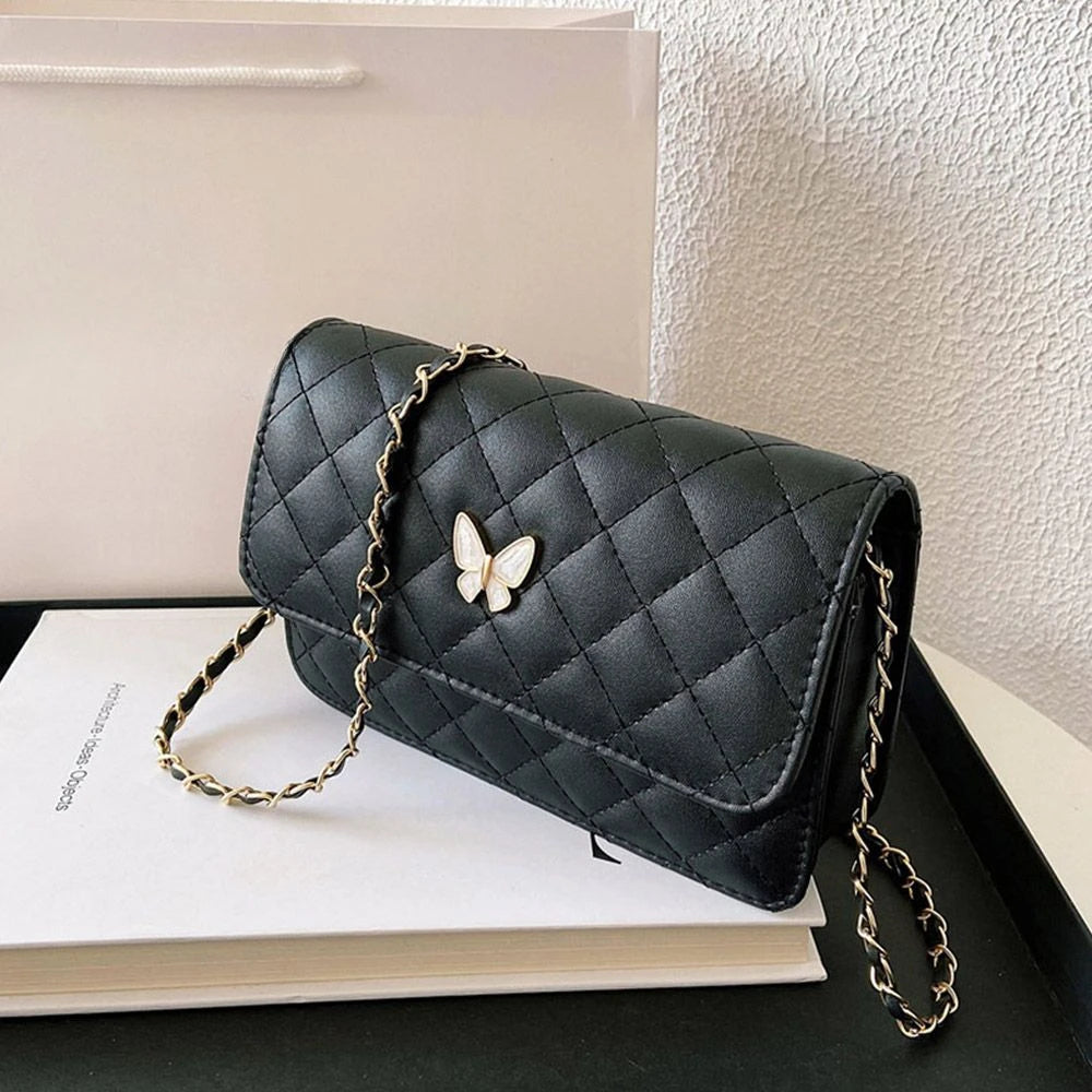 PU Leather Shoulder Bag Classic Style | Diamond Pattern Chain Bag & Women's Trendy All-Match Crossbody Bag (Mini Korean Style) Luxegan