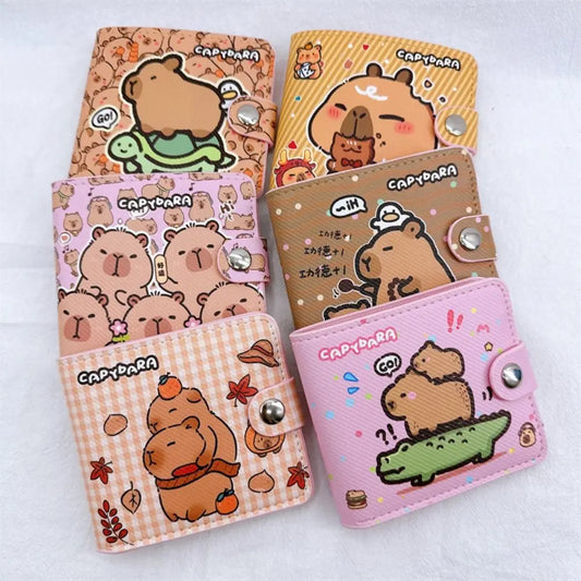 Cartoon Capybara Mini Foldable Wallet | Sophisticated Short Money Bag & Cute Coin Purse | Elegant PU Leather Card Holder | Luxury "Dignified" Square Small Purse with Secure Button Closure Luxegan