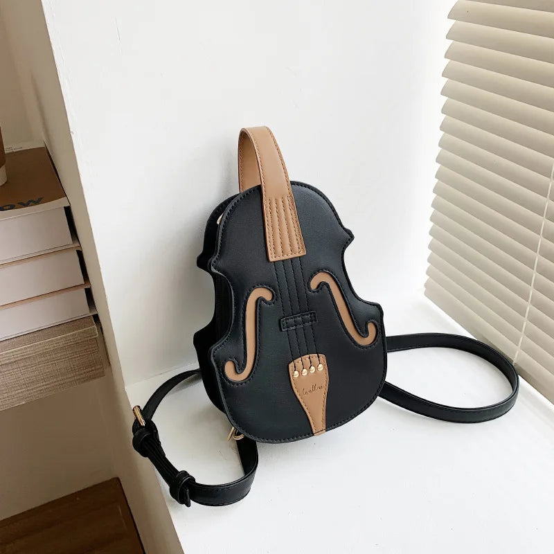 Creative Violin Female Crossbody Bag | PU Leather Small Backpacks for Women | Luxury Design Thread Ladies Fashion Shoulder Bag Luxegan