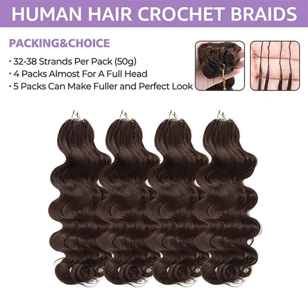 Chocolate Brown Body Wave Miracle Knots Crochet Human Hair – 100% Raw Burmese Remy | Feathered Boho Braids | 10–24 Inch Luxegan