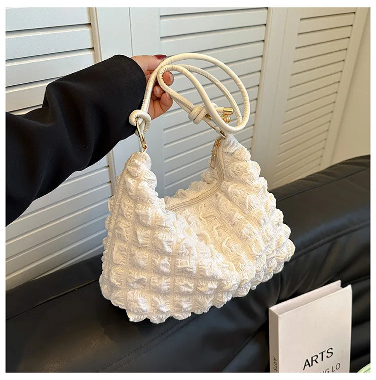 Canvas Wrinkle Bag for Women | Shoulder Bags & Pleated Bubbles Handbags (Padded Casual Underarm Quilted Tote Cloud Bag Purse) Luxegan