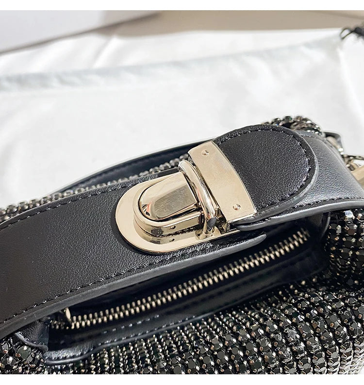 Luxury Designer Brand Silver Clutch Purse | Women's Evening Banquet Bag & Crystal Rhinestone Shoulder Bag (Fashion Handbags) Luxegan
