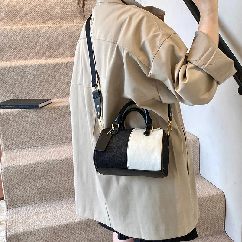 Patchwork Colorblock Mini Handbag | Denim Shoulder & Crossbody Bag Luxegan