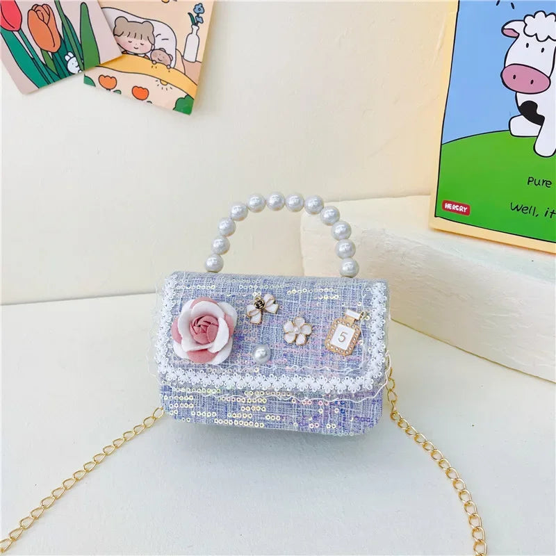Sweet Cute Cartoon Princess Children's Shoulder Bag | Lovely Flower Girls' Handbag | Novel Pearl Handheld Mini Bag | Fashionable Shell Shape Kids' Crossbody (Model z122813) Luxegan