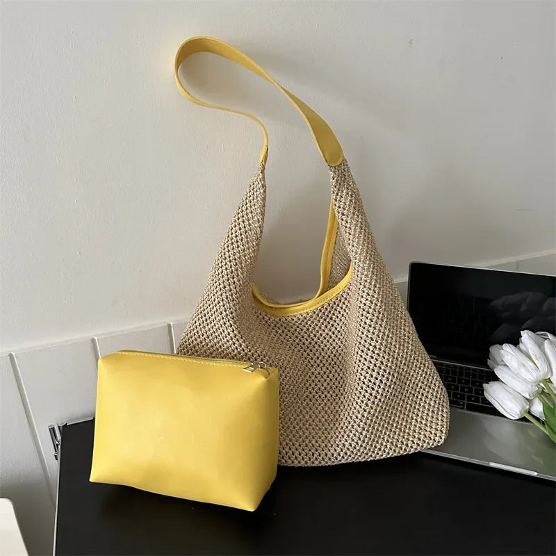 Casual Beach Summer Woven Bag | One-Shoulder Seaside Travel Straw Bag & Handbag Luxegan