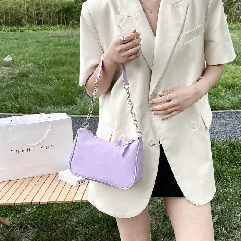 Shoulder Bags Women Underarm Chain Bag | PU Candy Colors Zipper Summer Simple Students Daily Casual Handbags Luxegan