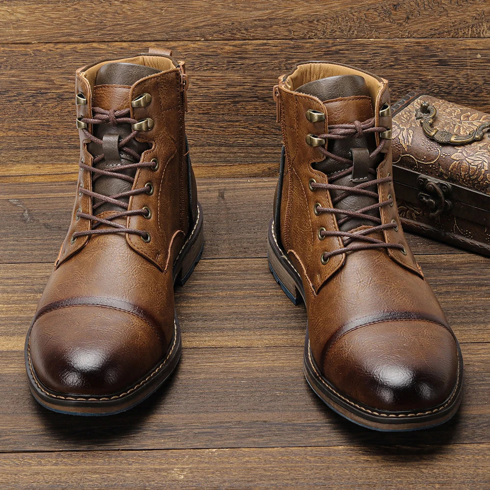 Brogue Chelsea Men's Boots | American Style Comfortable Fashion Leather Boots (Low Heel) Luxegan