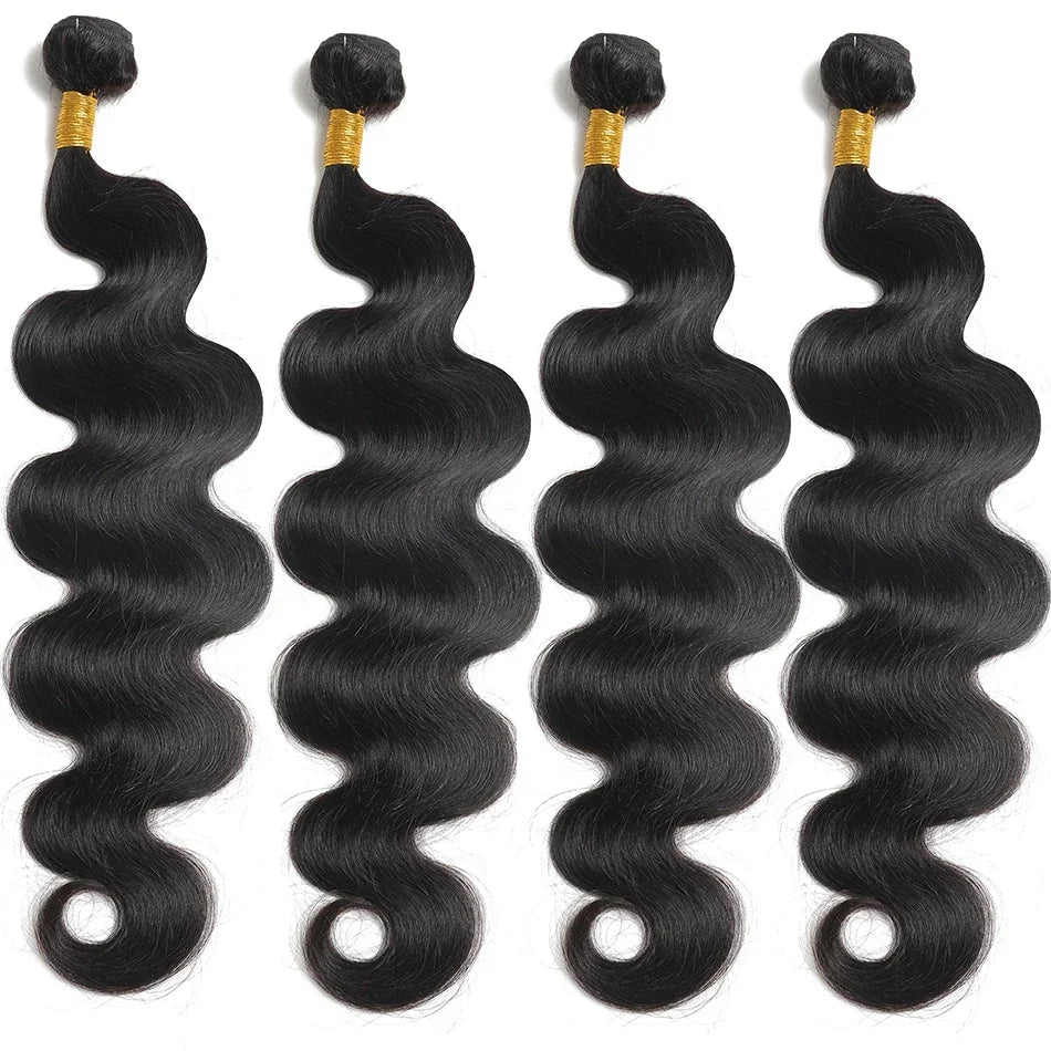 12A Grade Peruvian Body Wave Virgin Human Hair Bundles | 100% Unprocessed Raw Human Hair Weaving | Premium Sew-In Extension Wefts (Up to 30 Inches, Natural Black) Luxegan