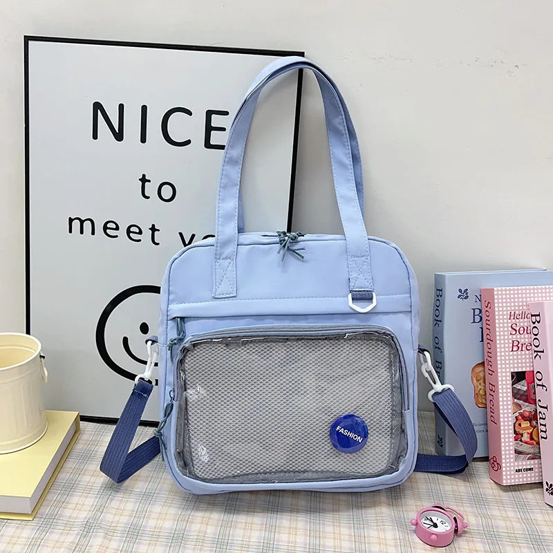 Japanese High School Girls Crossbody Bags | Nylon Teenage Student Tote Book Bag | Transparent Women Handbags JK Kawaii Shoulder Bag Luxegan
