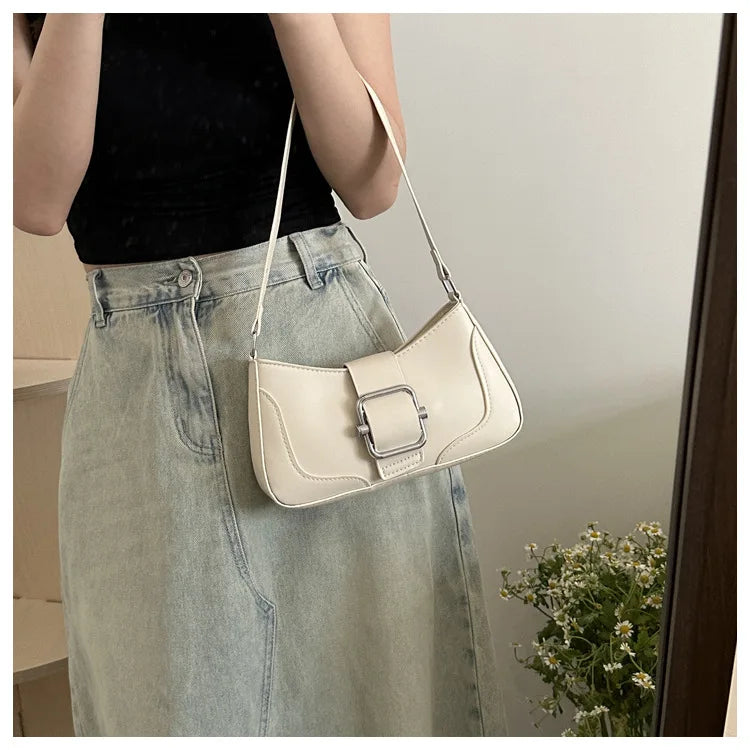 Women's Shoulder Bag | Fashionable Solid PU Leather Handbag & Casual Crossbody Purse