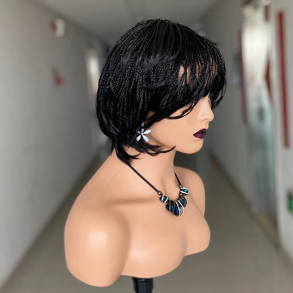 Pixie Cut Box Braided Twist Wig | Crochet Braids | 1B