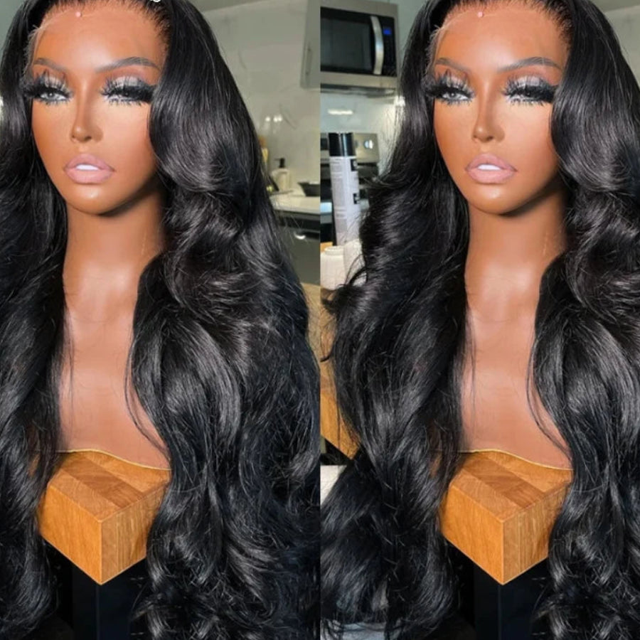 Jet Black 250% Density 13x4 HD Lace Frontal Wig | Sophisticated "Body Wave" Silhouette | Ultra-Thin Transparent Swiss Lace Front Wig | "Dignified" High-Performance Long Remy Human Hair Essential for Radiant Versatile Styling Luxegan