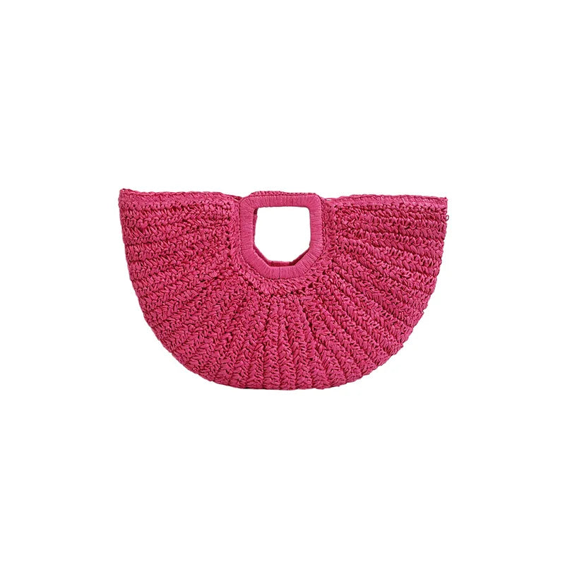 Summer Straw Women Half-moon Beach Handbag | Rattan Handmade Handle & Knitted Tote Bag Luxegan