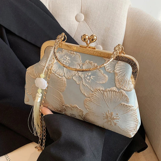 Chinese Style Embroidered Shoulder Bag | Elegant Handbag & Retro Small Square Bag (Wedding Party Luxury Designer Women's Evening Clutch) Luxegan
