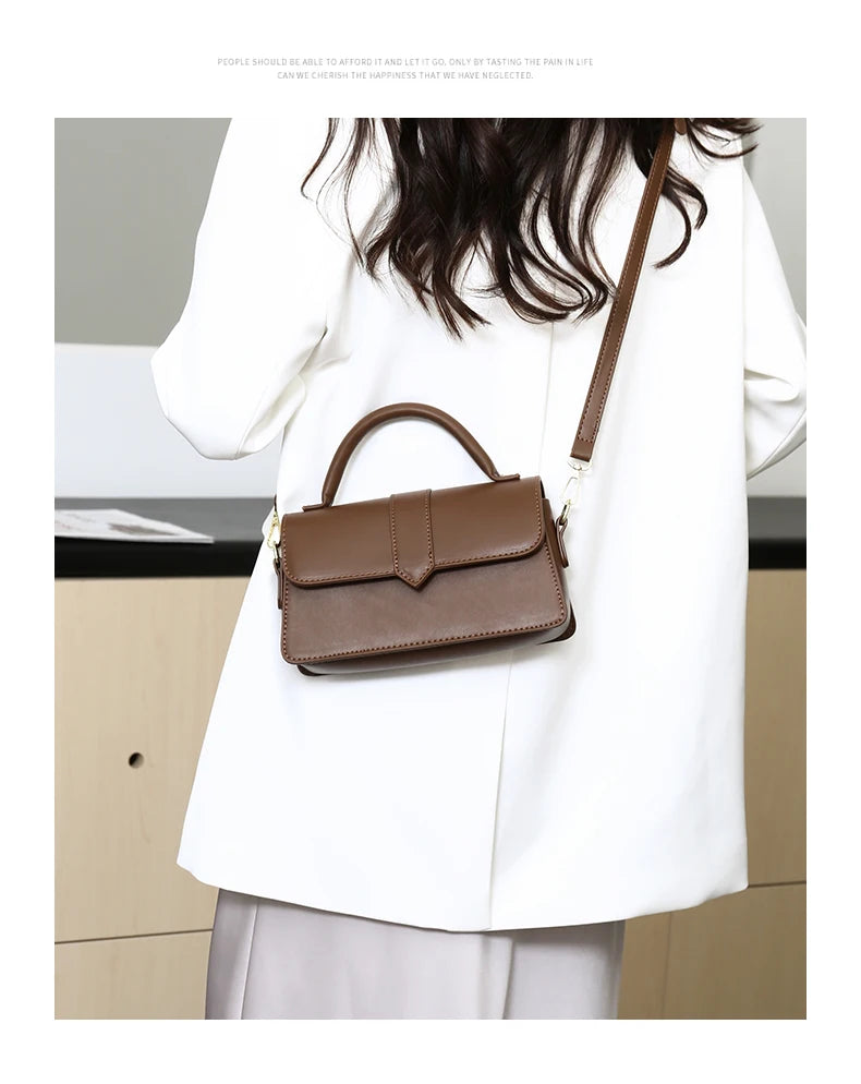Leather Shoulder Bag for Women | Fashion Crossbody Bags & Vintage Underarm Bag (Square Satchel in Black) Luxegan