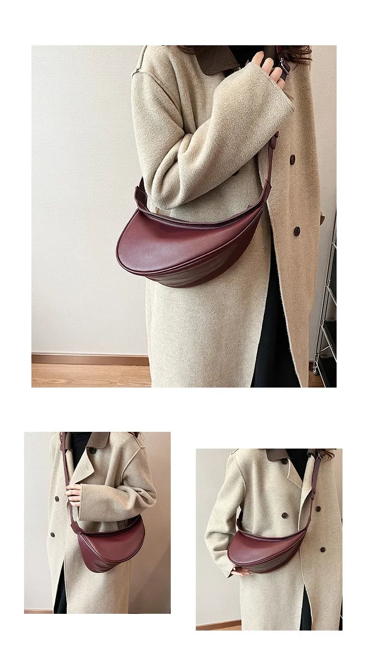 Stitched Saddle Shoulder Bag | High Capacity PU Leather Handbag Luxegan