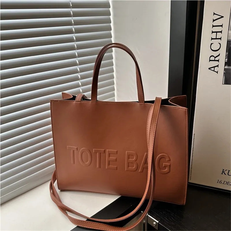 Simple Vintage Large Capacity Tote Bag | Casual Fashion Handbag & Shoulder Crossbody for Women | Versatile PU Leather Square Bag for Daily Travel & Commuting Luxegan