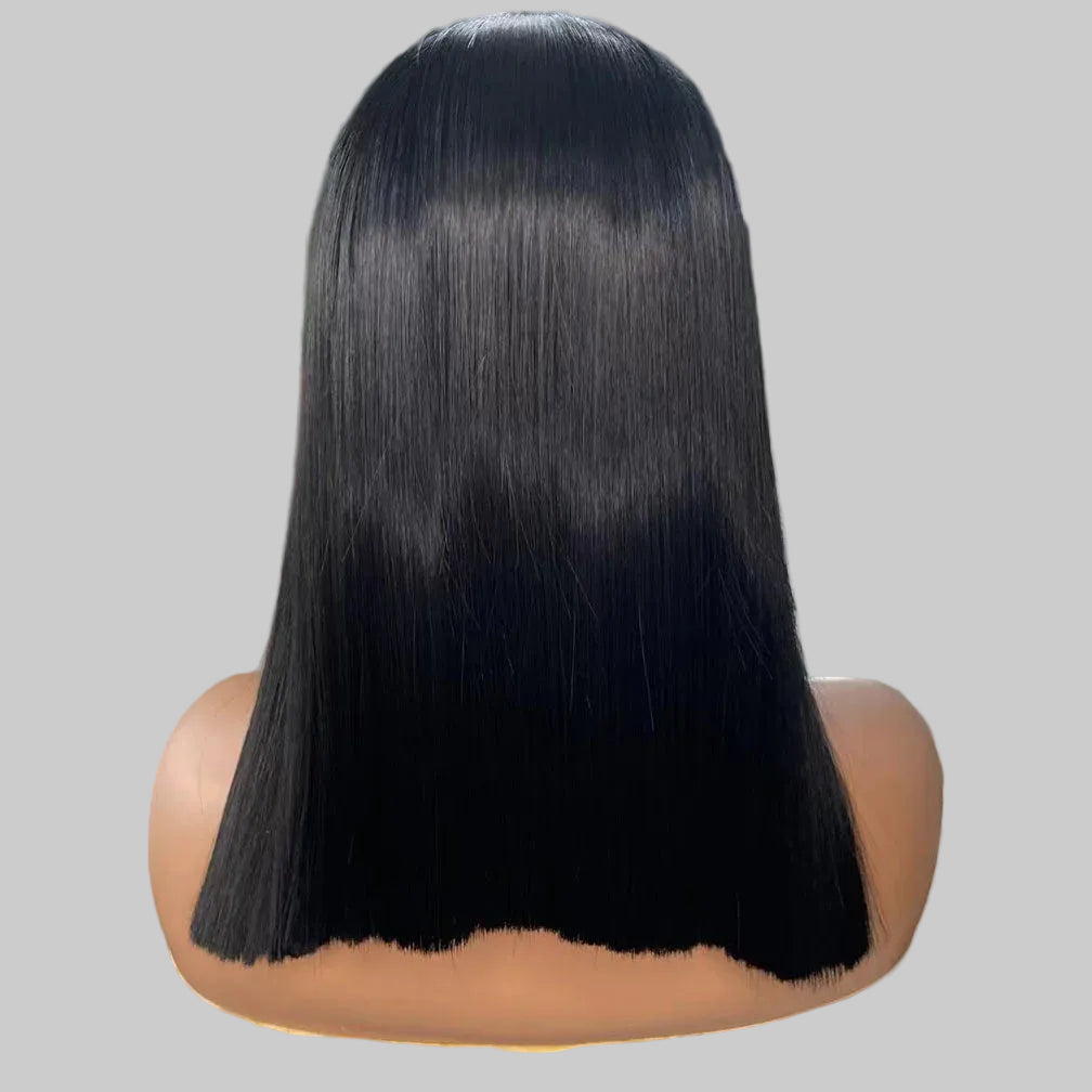 Short Jet Black Silky Straight Futura Synthetic 13x4 Lace Front Bob Wig - 150% Density Glueless Pre-Plucked Hairline Bob Wig - Japan Heat-Resistant Fiber Free Part Wig for Black Women (#1 Black) Luxegan