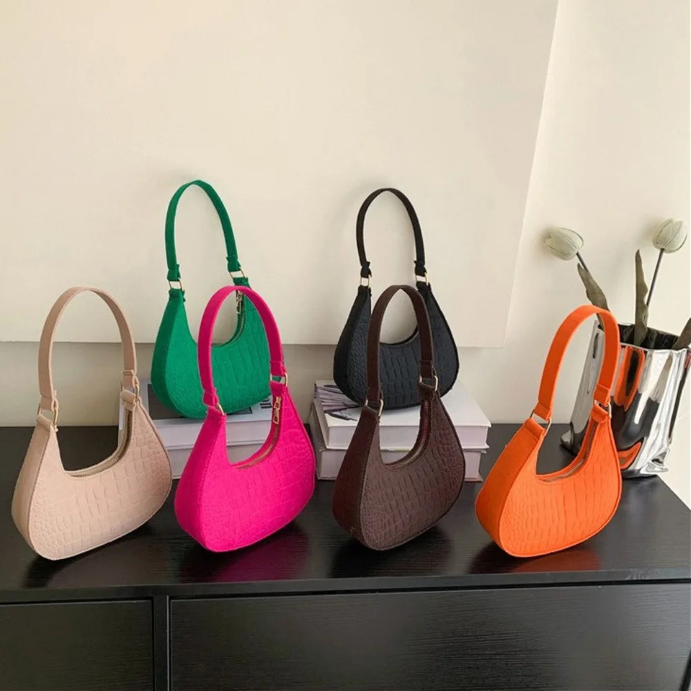 Felt Stone Pattern Shoulder Bag | Casual Crescent & Armpit Bag Luxegan