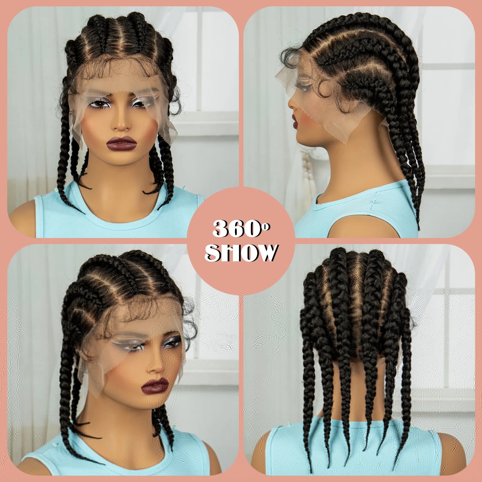  14" Short Knotless Cornrow Braids Wig | Transparent Full Lace Bob Luxegan