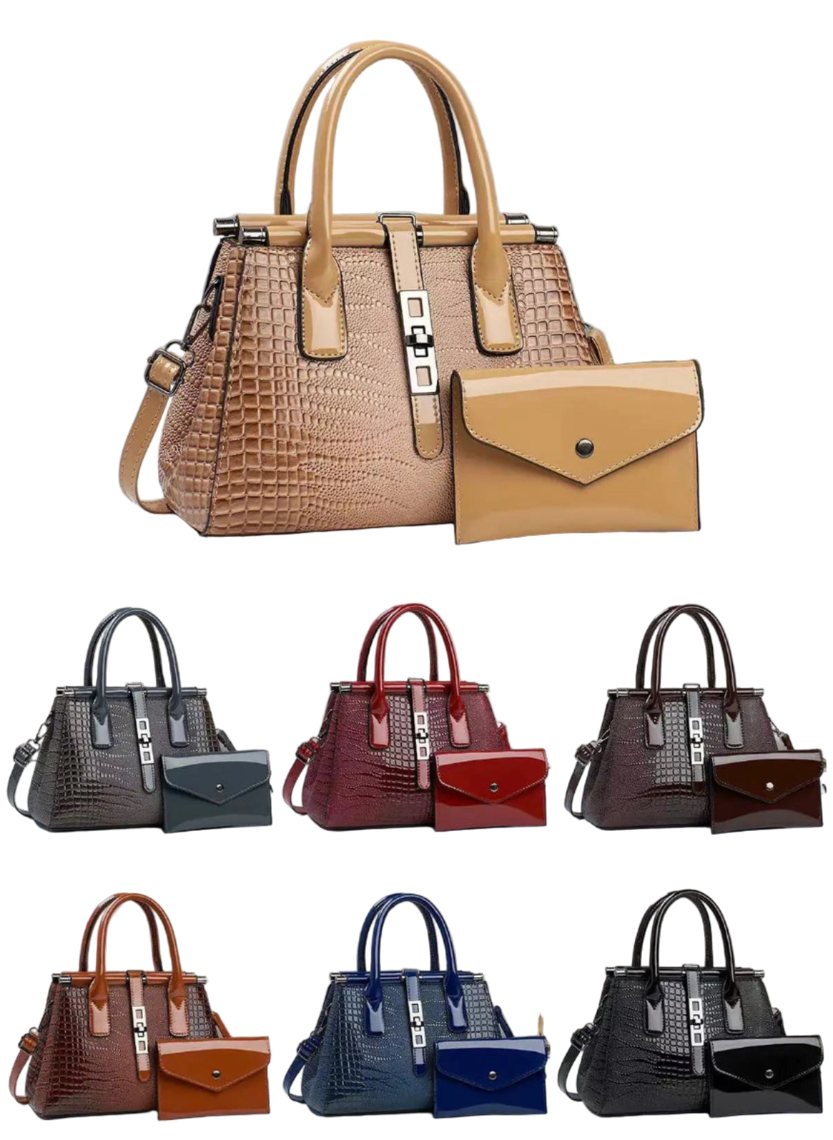 Hard PU Crocodile Pattern Designer Handbag | Large Capacity Crossbody Tote Luxegan