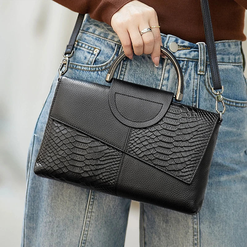 Soft Crocodile/Snake Print Saddle Crossbody | Simple Business Handbag Luxegan