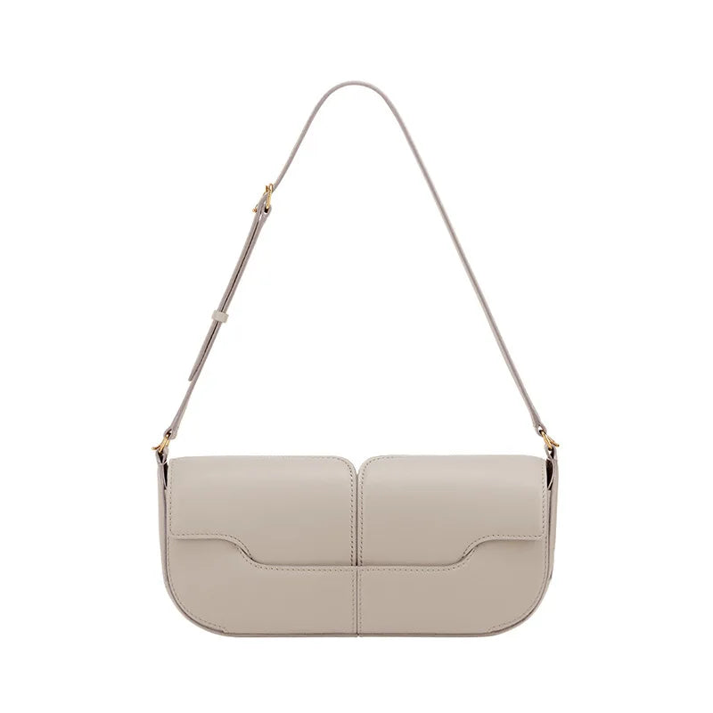 French Chic Compact Horizontal Saddle Bag | Luxury Woman Shoulder Underarm Stick Bag (Classic Long Clutch & Handbag) Luxegan