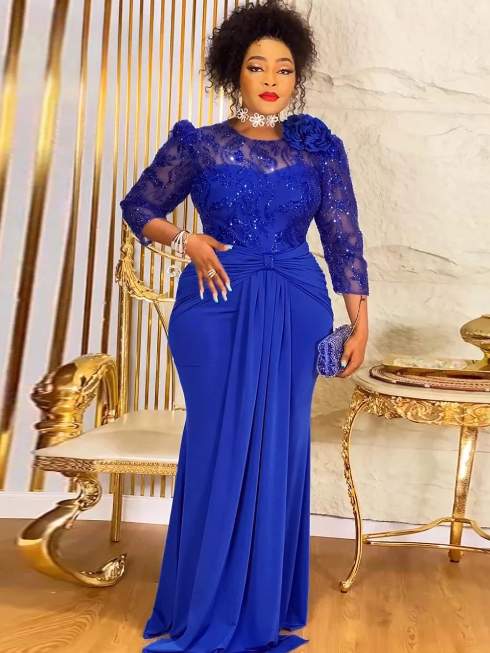 Sequins Long Sleeve Chiffon Dresses Elegant Women Party Prom Birthday Evening Maxi Robes African Dashiki Clothing Turkey Kaftans