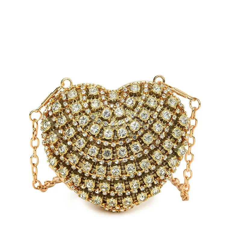 Luxury Mini Diamond Inlay Heart-Shape Crystal Clutch | Rhinestone Evening Bag Luxegan