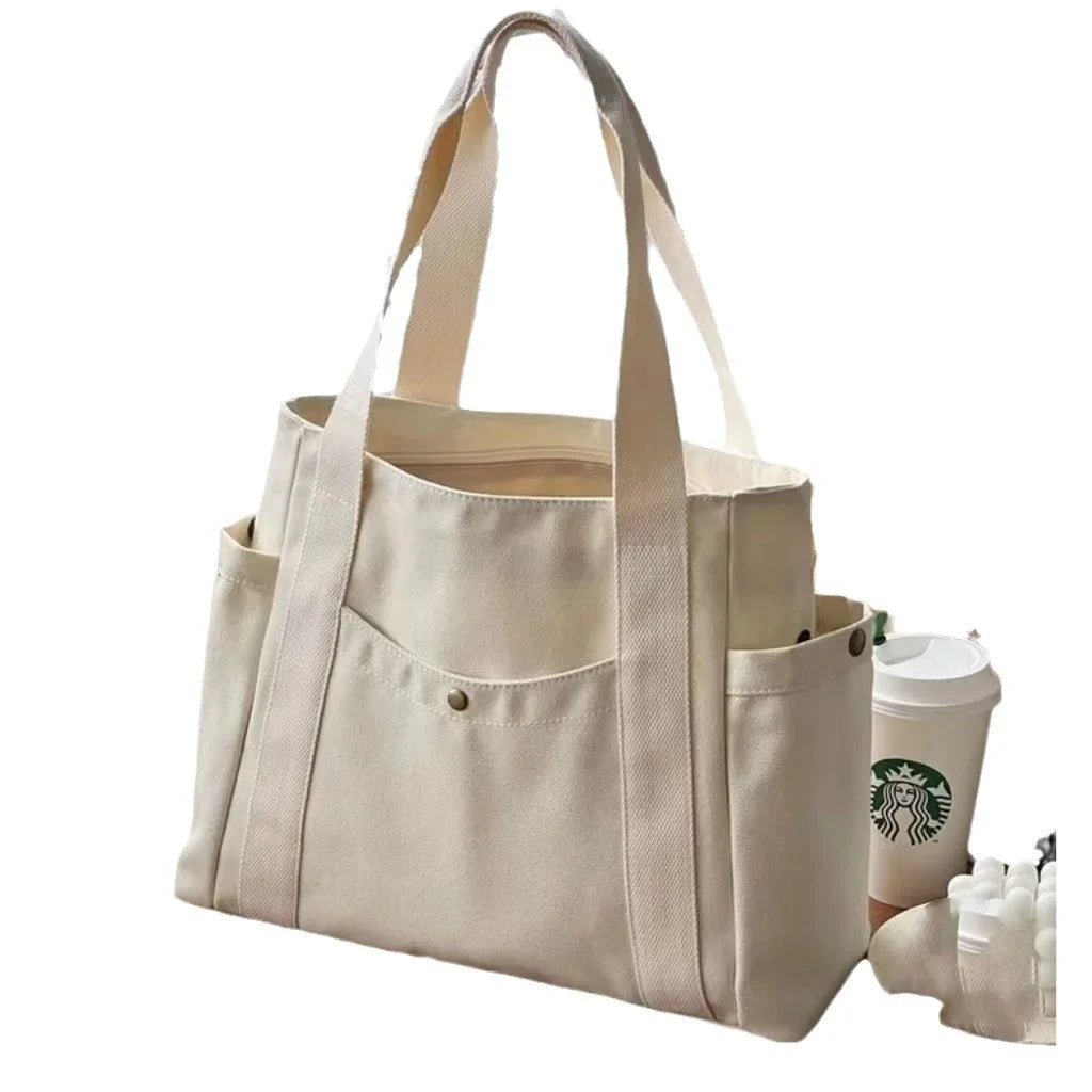 Large Capacity Canvas Commuter Tote | Casual Student Book Shoulder Bag Luxegan