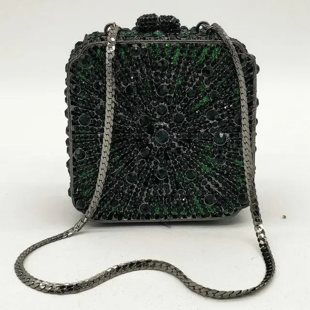 Crystal Women’s Evening Clutch | Wedding Bridal Rhinestone Minaudiere Box | Luxury Hollow-Out Diamond Party Handbag | Elegant Petite Gala Dinner & Banquet Purse Luxegan
