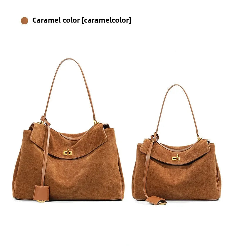 Autumn/Winter Frosted Cowhide Suede Leather Kelly Tote Bag | High-Grade Large Capacity Soft Shoulder Bag Luxegan