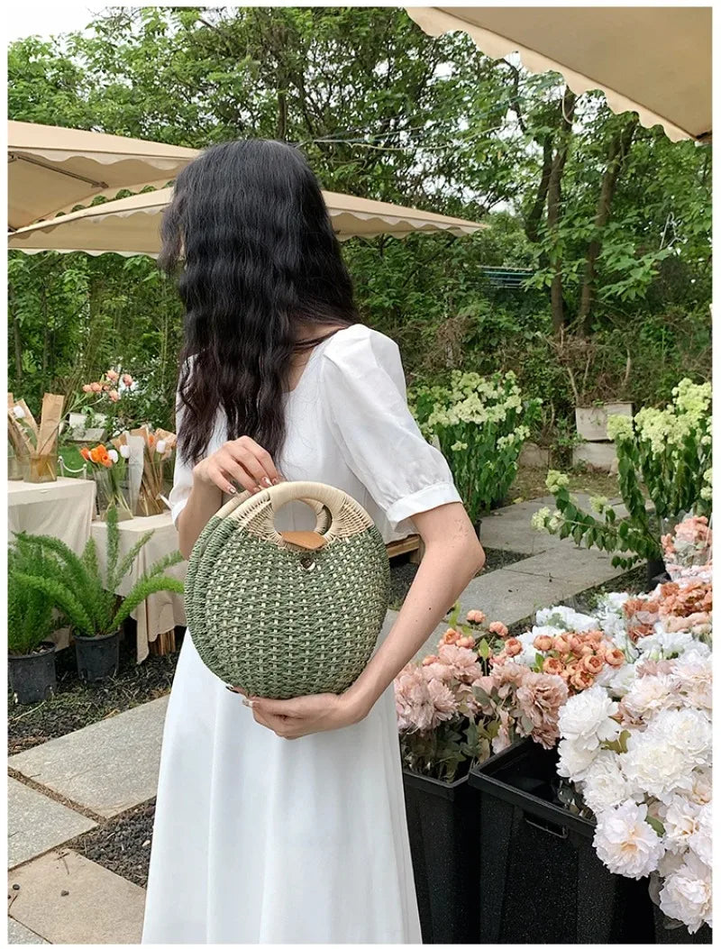 Straw & Rattan Circular Tote | Luxurious Designer Brand Summer Shoulder Bag Luxegan
