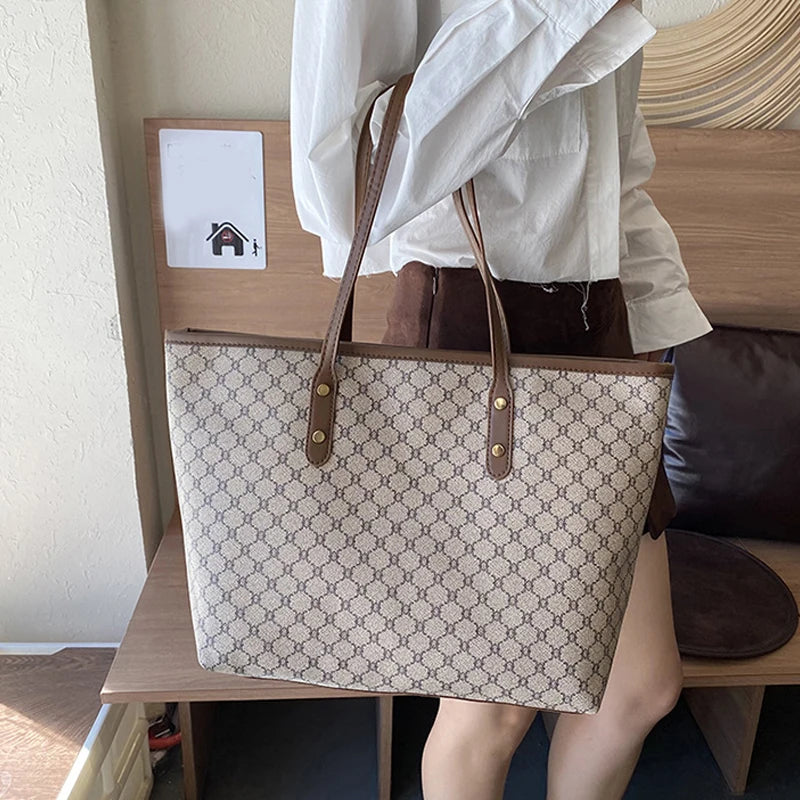 Classic Vintage Letter Print Tote Bag | Large Capacity Shoulder Bag Luxegan