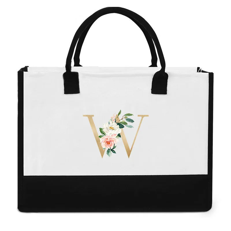 High-Quality Reusable Jute Shopping Bag | Waterproof Fashion Tote with Floral & Letter Print | Versatile Cotton Blend Bag for Beach, Picnics, and Grocery Stores Luxegan