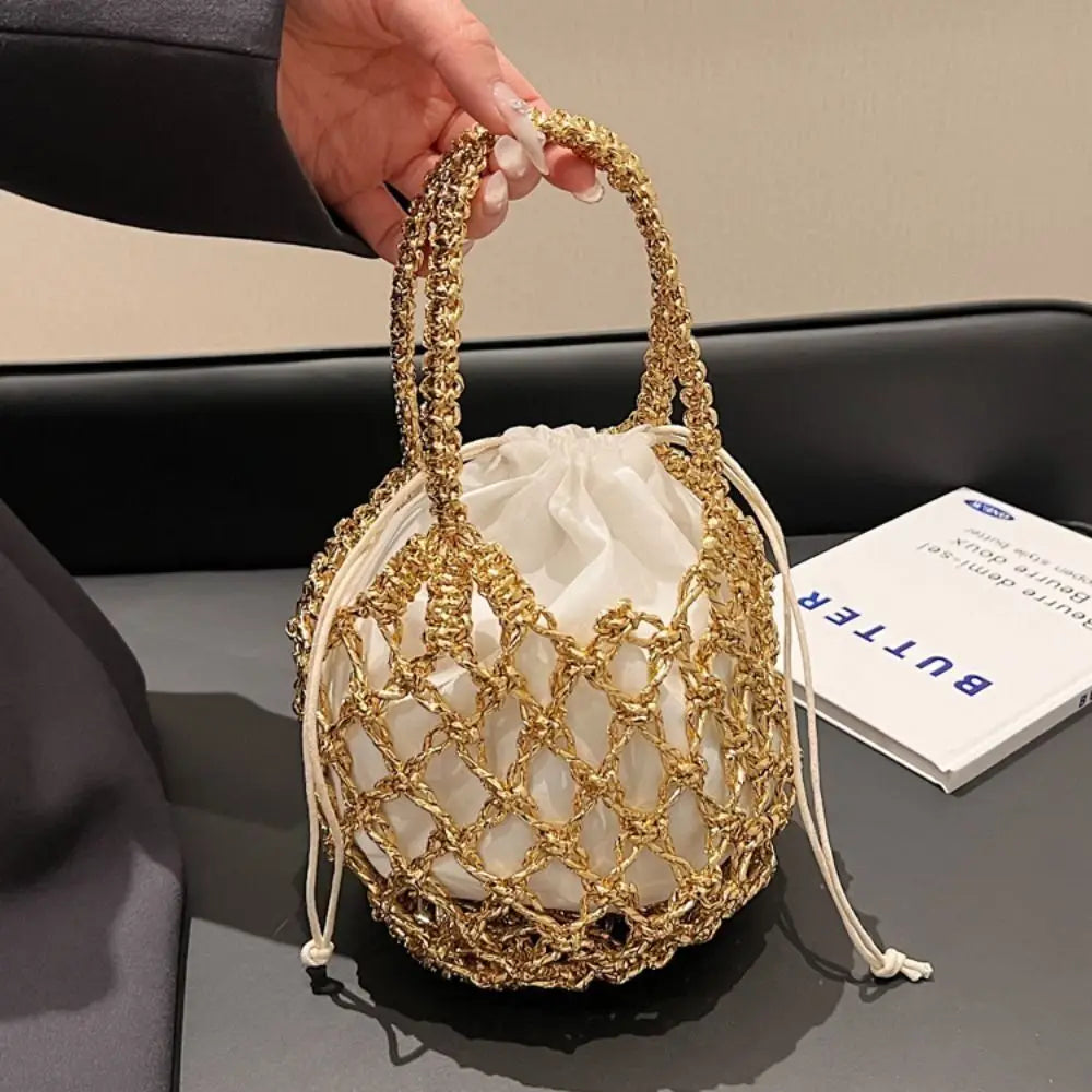 Fashion Luxury Women Woven Handbag Large Capacity Storage Bag | Drawstring Bag Portable Woven Bag Weave Bucket Bag For Girls Luxegan
