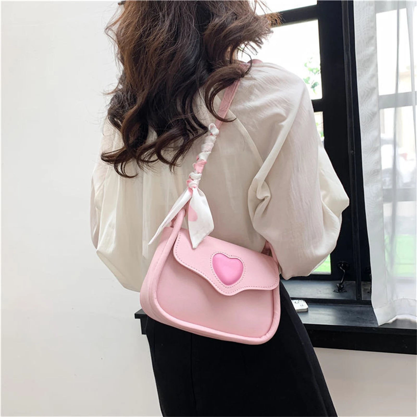 Retro Saddle Messenger Bag | PU Leather Underarm Handbag with Love Buckle Luxegan