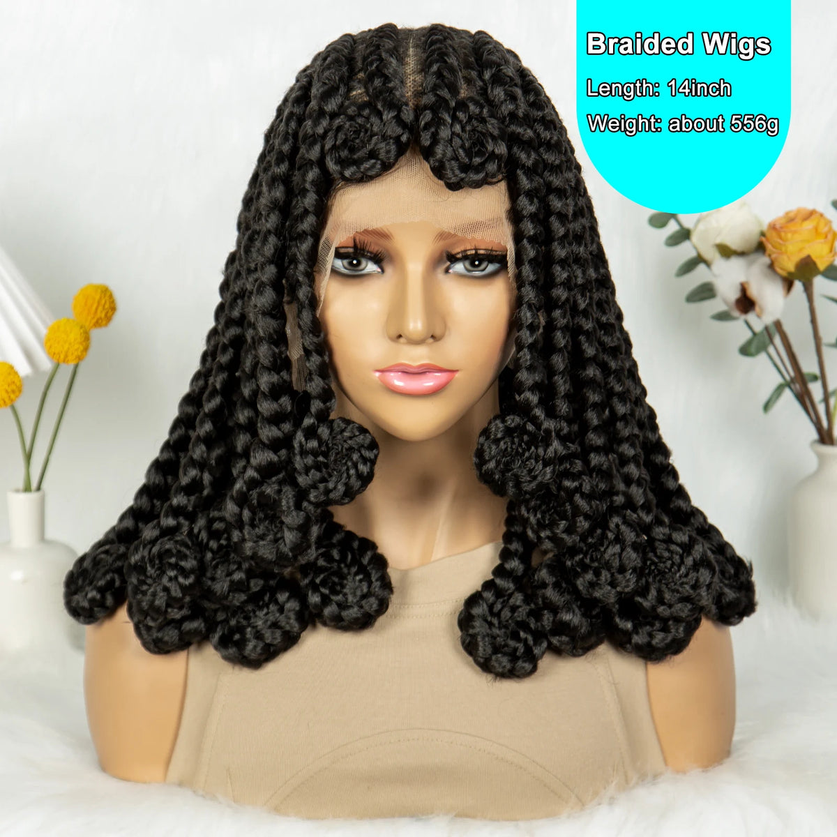14 Inch Jumbo Bantu Knotless Box Braided Wig | Full Lace Cornrow