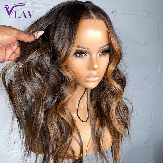 1B/30 Colored Highlight Glueless Wigs Human Hair Body Wave 13×6 HD Lace Frontal Wigs 360 HD Transparent Lace Wig PrePlucked VLAV