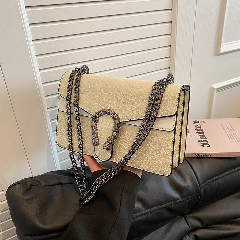 Retro Style Fashion Chain Shoulder Bag for Women | Snake Pattern Crossbody Small Square Bag (Trendy Accessory) Luxegan