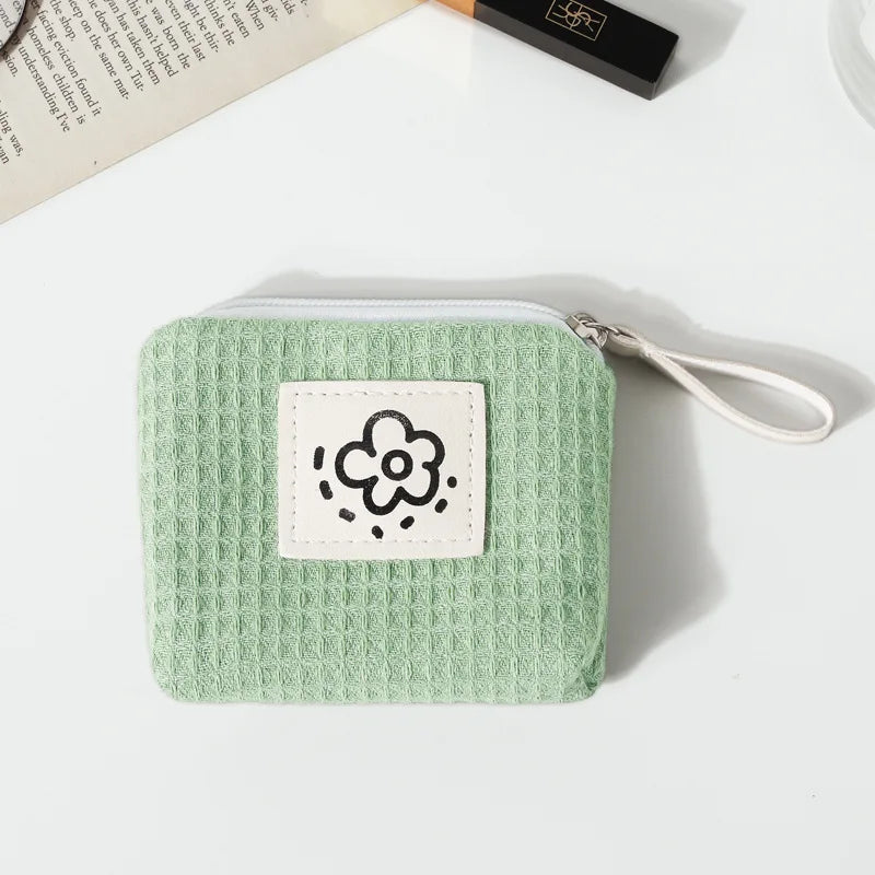 Simple Flower Small Coin Purse | Portable Waffle Grid Coin Pouch Luxegan