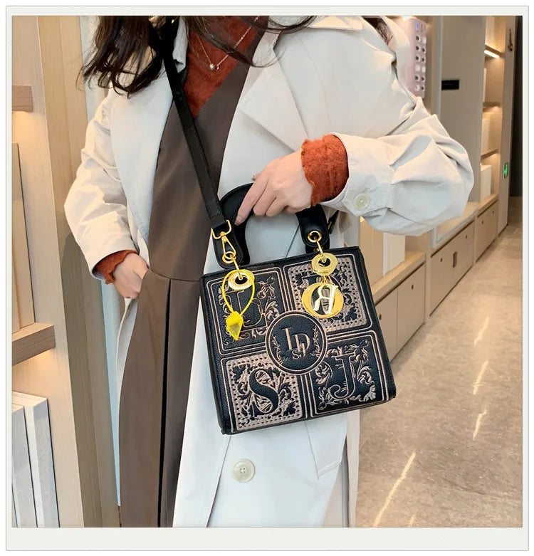 Elegant Top-Handle Satchel | Royal Embroidery Crossbody Bag Luxegan